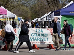 The 124 Grand Market opens with COVID-19 social distancing measure along 108 Avenue between 122 and 124 Streets, in Edmonton Thursday May 14, 2020. Photo by David Bloom