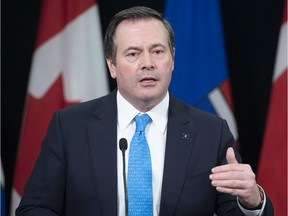 Premier Jason Kenney speaks about support for the agriculture industry during the COVID-19 pandemic at a news conference in Edmonton on May 7, 2020.