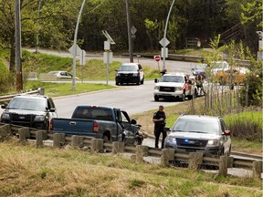 A five-vehicle crash has shut down the Queen Elizabeth Park Road access to the Walterdale Bridge on Sunday, May 17, 2020 in Edmonton.