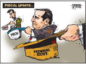 Fiscal update for city, province and federal government looks dismal. (Cartoon by Malcolm Mayes)