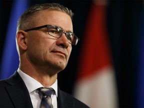 Alberta Finance Minister Travis Toews at the Alberta Legislature in Edmonton, on Monday, March 23, 2020.