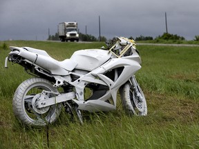 A ghost bike has been set up following the deaths of two motorcyclists along Hwy 28A (17 Street NE) north of Manning Drive, June 17, 2020.