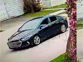 Edmonton police are asking for the public's help finding two vehicles, including this Hyundai Sonata, that were involved in a drive-by shooting near 110 Avenue and 127 Street May 26, 2020.