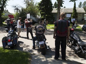 Bikers were among the crowd of people protesting the release of accused kidnapper and child sexual predator Wade Stene on Saturday, June 20, 2020.