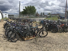 Edmonton police's locker of recovered stolen bicycles on June 27, 2020.