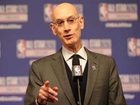 NBA commissioner Adam Silver speaks at a press conference during NBA All-Star Saturday Night at United Center in Chicago, Feb. 15, 2020.