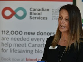 Sharon Willey, Territory Manager at Canadian Blood Services talks about the rising demand for blood during National Blood Donor Week, and they need donors to help fill over 2700 open appointments by the end of the month in Edmonton, June 9, 2020. Ed Kaiser/Postmedia