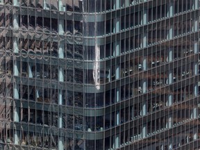 Offices in the Brookfield Place building are seen from the Calgary Tower on Thursday, June 11, 2020. According to a recent poll two-thirds of Canadians who work from home expect it to continue after pandemic.