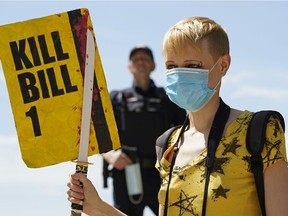 Jett Vee joined about 150 protestors who rallied at the Alberta legislature on July 11, 2020 against the Alberta government's Bill 1, the Critical Infrastructure Defence Act.