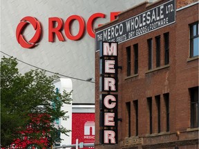 The Mercer Building is seen near Rogers Place on 104 Street in Edmonton on Wednesday, July 15, 2020. Rogers Place will host the NHL's return to play hockey tournament including the Stanley Cup finals.