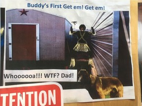 One of two images posted in the Edmonton police canine unit locker room. A police spokesperson said the service became aware of the images July 9, 2020.