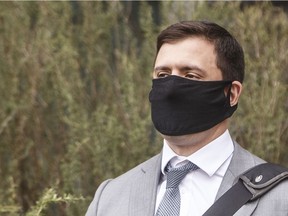 Matthew McKnight walks out of court during a break in proceedings on July 8, 2020.