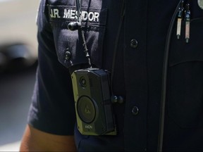 A body camera is seen on an Atlanta Police Department officer on June 18, 2020.