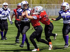 The Capital District Minor Football Association All Girls Tackle program, shown here in the spring of 2019 during its second year of existence, is getting underway with a shortened summer schedule in the face of COVID-19.