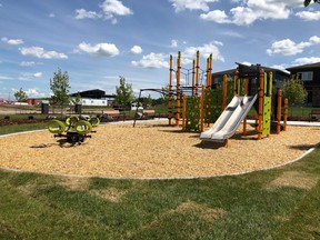 The public playground was installed in partnership with the City of Edmonton and is part of a larger facility operated by the Homeowner’s Association.