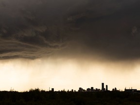 A thunderstorm rolls over Edmonton, seen from the east side of the city, on Wednesday, Aug. 26, 2020.