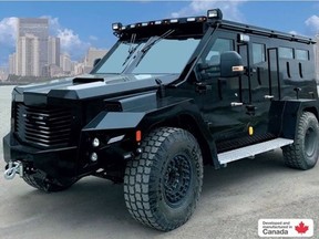 The new Cambli Black Wolf armoured rescue vehicle purchased by the Edmonton Police Services for approximately $500,000 is expected to arrive sometime in the autumn of 2020, Edmonton police said on Thursday, Aug. 27, 2020.