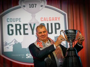 CFL Commissioner Randy Ambrosie addresses the media with his State of the League news conference during the 107th Grey Cup in Calgary on Nov. 22, 2019.