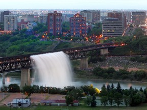 The High Level Bridge waterfall is seen from Saskatchewan Drive in Edmonton on July 1, 2004.