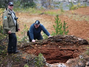 Peter Crawford (standing) and Darren Fillier of B.C. Parks at the Big Kettle Fumarole.