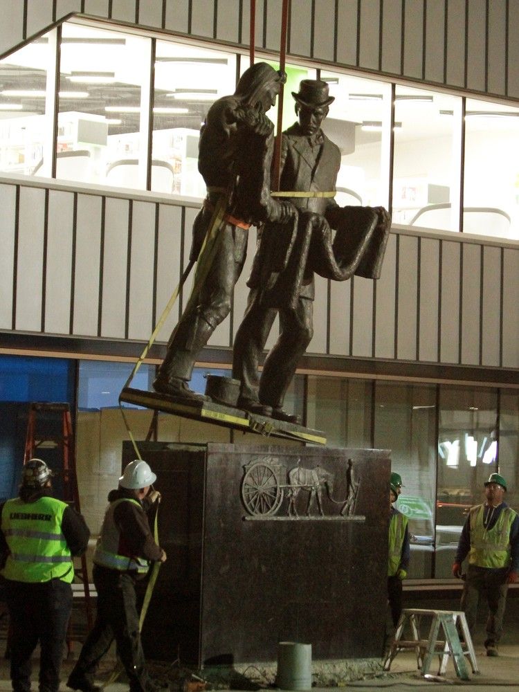 The Trader statue removed ahead of Stanley Milner Library overhaul