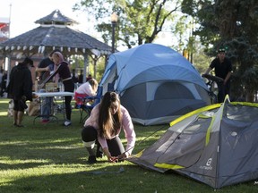 Edmonton youth set up tents in Dr. Wilbert McIntyre Park as they create a protest camp on Saturday Sept. 5, 2020.
