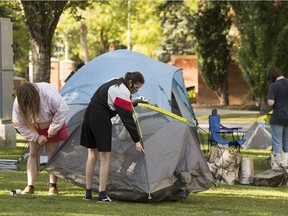 Edmonton youth set up tents in Dr. Wilbert McIntyre Park as they create a protest camp, Saturday Sept. 5, 2020. Photo by David Bloom
