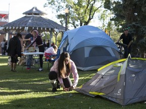 Edmonton youth set up tents in Dr. Wilbert McIntyre Park as they create a protest camp, Saturday Sept. 5, 2020.