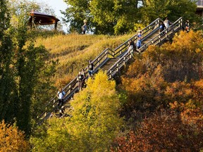People use the stairs near the High Level bridge on Tuesday, Sept. 22, 2020 in Edmonton.