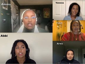 Young Black women discuss experiences with racism during a Zoom call as part of a virtual event Sept. 29, 2020 hosted by Edmonton-based Empowering Black Girls Lets Talk About It: Anti-Black Racism.