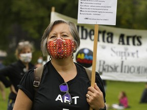 Sydney Lancaster joined approximately 100 Edmontonians who rallied at the Alberta legislature grounds in Edmonton on Saturday, Sept. 19, 2020 to support the call for a federal basic income.