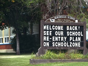 McKernan School is rolling out the welcome back signage as public schools opened Sept. 3 in Edmonton.