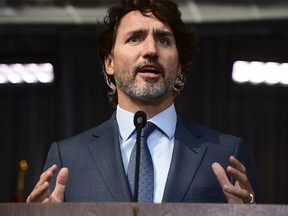 Prime Minister Justin Trudeau holds a closing press conference on the third and final day of the Liberal cabinet retreat in Ottawa on Wednesday, Sept. 16, 2020.