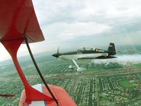 A Harmon Rocket is shown during a media flight promoting an airshow in 2001 in Red Deer.
