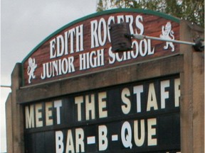 A file photo of Edith Rogers School. EPCOR is apologizing after contractors on a flood mitigation project near the school allegedly disrupted an Indigenous cultural event Sept. 25, 2020.