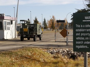 A military vehicle enters CDSB Edmonton in 2014.