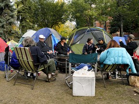 Campers at the homeless camp in Edmonton's Dr. Wilbert McIntyre Park on Sunday, Sept. 20, 2020.