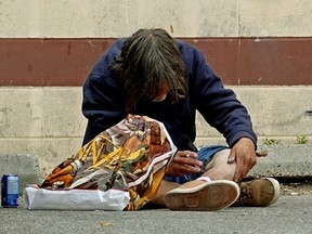 A drug user in downtown Edmonton on September 4, 2020.