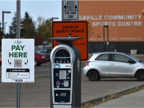 The Go Centre board objects to University pay parking in selected parking stall areas at the Saville Community Sports Centre on October 1, 2020.