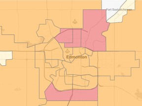 Map of cases with red zones in Edmonton northeast