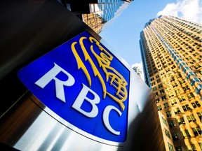 A Royal Bank of Canada (RBC) logo is seen on Bay Street in the heart of the financial district in Toronto.