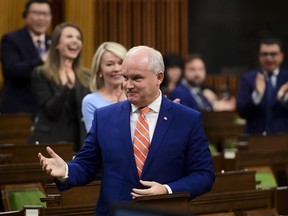 Conservative Leader Erin O'Toole stands during question period in the House of Commons on Parliament Hill in Ottawa on Wednesday, Sept. 30, 2020.