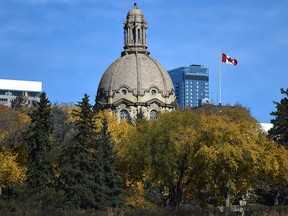 The Alberta Legislature surrounded by fall colours in Edmonton, October 1, 2020.