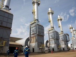 Giant steam generators at the Cenovus SAGD oilsands facility near Conklin.