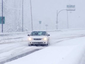 This is a file photo of the Coquihalla Highway with snow. There was a crash Friday morning in snowy conditions.
