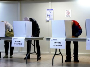 Voters cast their ballots in Edmonton's civic election at the Capilano Community League.