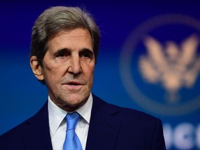 WILMINGTON, DE - NOVEMBER 24:  Special Presidential Envoy for Climate John Kerry speaks after being introduced by President-elect Joe Biden as he introduces key foreign policy and national security nominees and appointments at the Queen Theatre on November 24, 2020 in Wilmington, Delaware. As President-elect Biden waits to receive official national security briefings, he is announcing the names of top members of his national security team to the public. Calls continue for President Trump to concede the election as the transition proceeds.