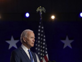 Democratic presidential nominee Joe Biden addresses the nation at the Chase Center November 06, 2020 in Wilmington, Delaware.