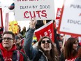 Teachers, union members and supporters rally at the Alberta Legislature against the 2020 Alberta Budget during a march from downtown Edmonton on Thursday, Feb. 27, 2020. File photo.