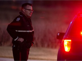 A roadblock is seen as Edmonton Police Service officers respond to an incident at the Edmonton Young Offender Centre on Sunday, Nov. 1, 2020.